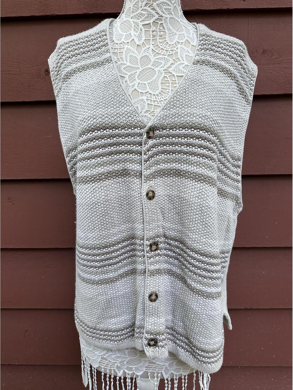 Sostanza Vintage Gray Striped Knit Sweater Vest